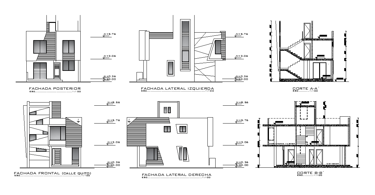 Section and left side fachada details of the residential building is given in this 2D Autocad DWG drawing file.Download the 2D Autocad DWG drawing file.