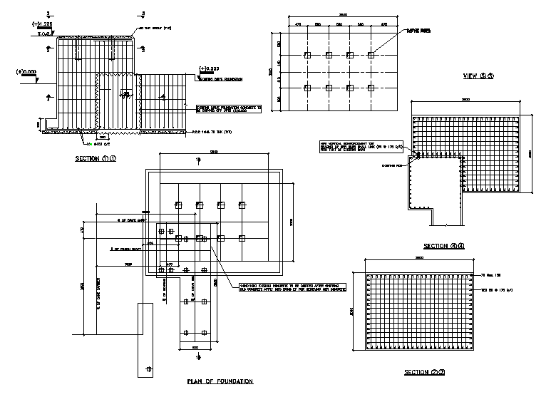 Section and plan of foundation of main cane carrier details are given in this AutoCAD DWG drawing file.