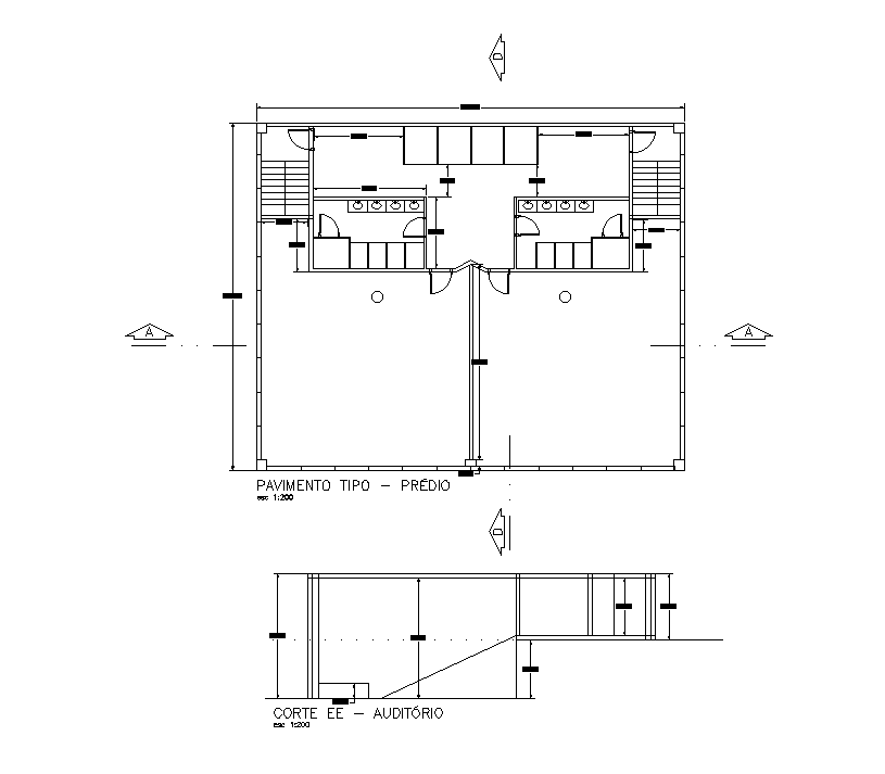 Section and plan of front stage of Auditorium plan is given in this Autocad drawing file. Download now.