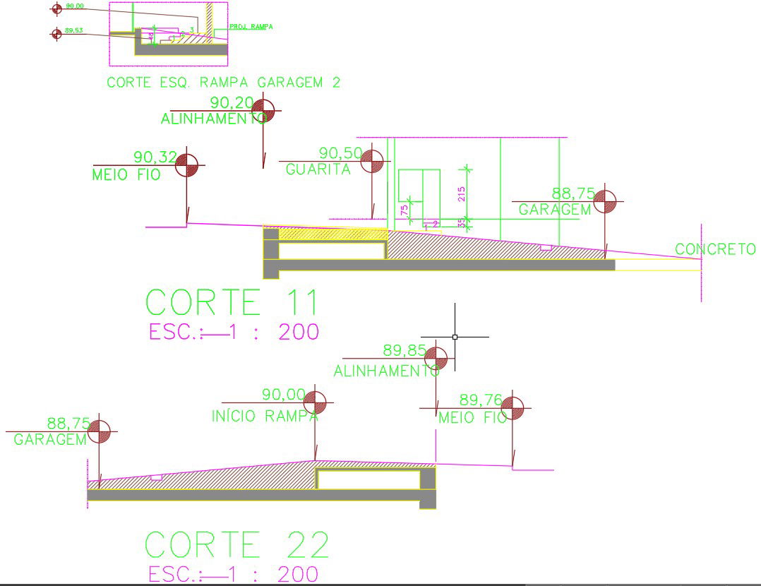 Section design of the ramp structure is given in AutoCAD 2D drawing, CAD file, dwg file