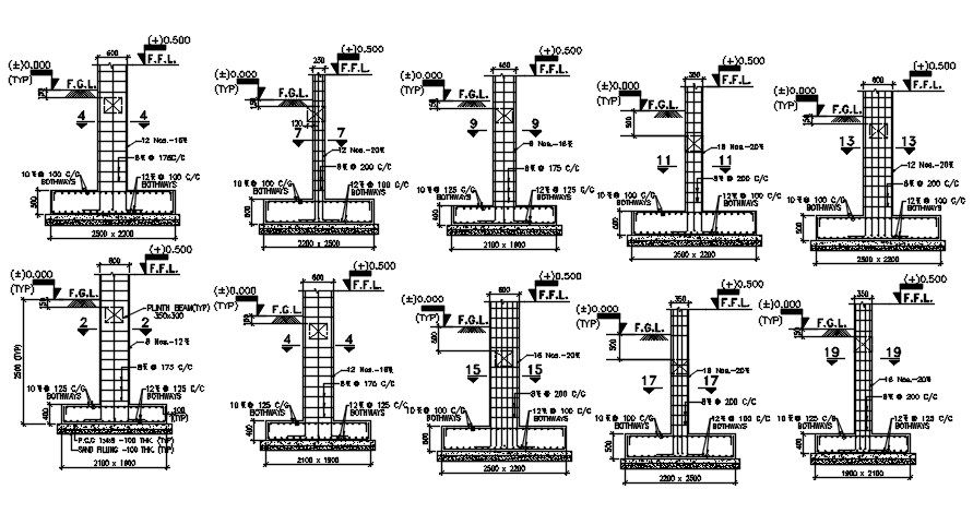 Section detail of Footing. Download autocad dwg file | CADBULL