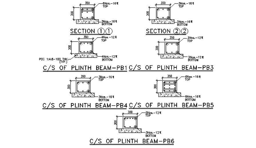 Section detail of Plinth beam. Download autocad dwg file | CADBULL