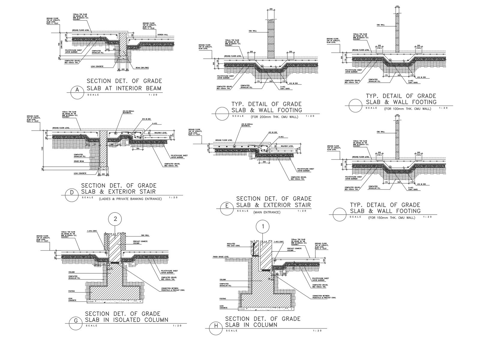 Section detail of grade slab at interior beam dwg autocad drawing .
