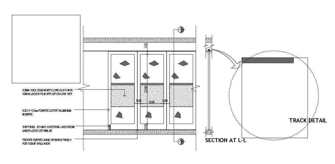 Section detail of the 2100mm height of the partition is given in this AutoCAD model.Download now.