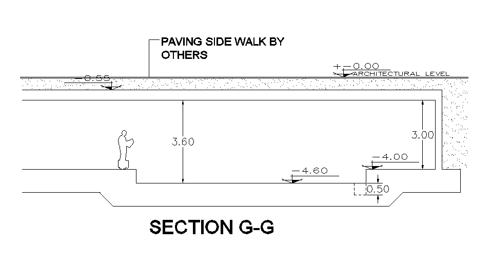 Section detail of the paving sidewalk way of the fountain is given in the form of 2D Autocad DWG drawing file.Download the Autocad DWG drawing file.
