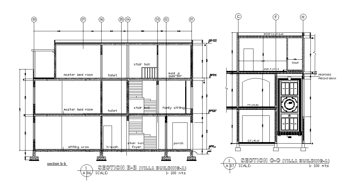 Section detail of villa interior drawing stated in this AutoCAD file. Download the AutoCAD file.