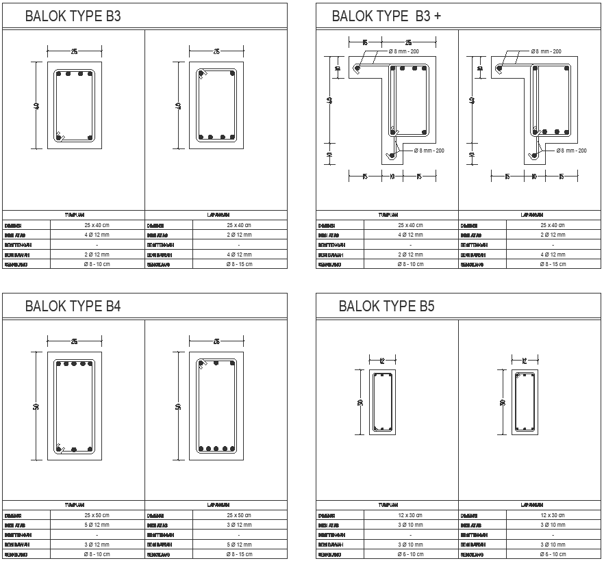 Section details of different types of beams and columns DWGautoCAD drawing