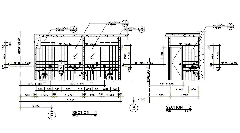 Section details of female and male toilets of hospital building were given in this autocad drawing file. Download the Autocad 2D DWG drawing file.