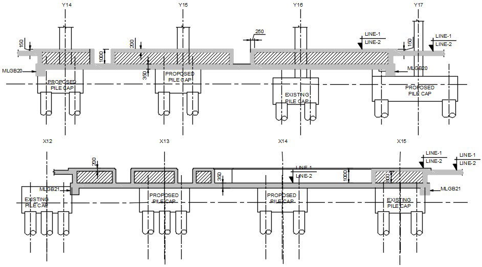 Section details of proposed and Existing Pilecap section details are given in this Architectural Drawing file.Download the AutoCAD 2D DWG file.