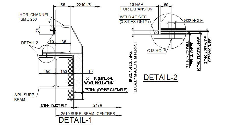 Section details of the SOB Support are given in this 2D CAD DWG drawing. Download the AutoCAD 2D DWG file.