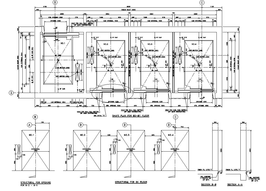 Section details of the Shaft plan and structural drawing are given in this 2D CAD DWG drawing. Download the AutoCAD 2D DWG file.