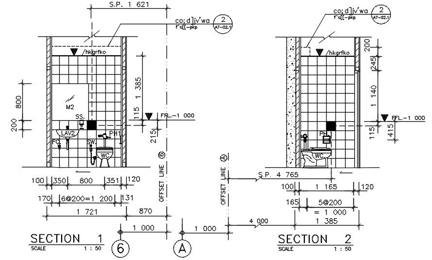 Section details of water closets and lavatory of hospital building has given in the Autocad 2D DWG drawing file. Download the Autocad DWG drawing file.