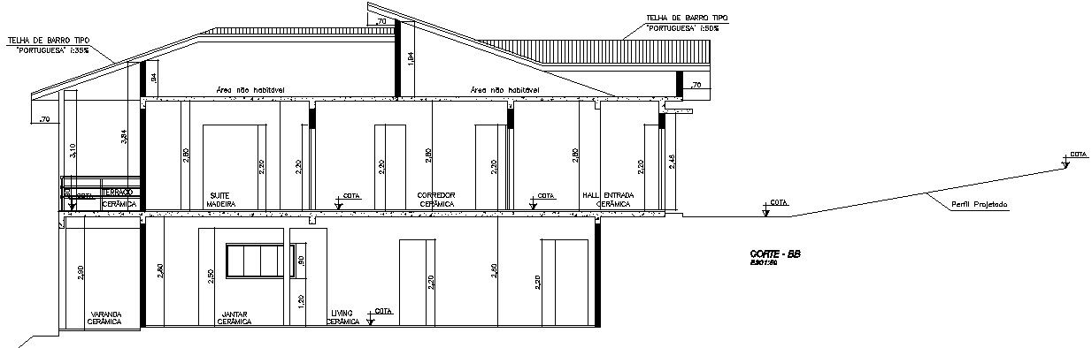 Section drawing of 2 storey house