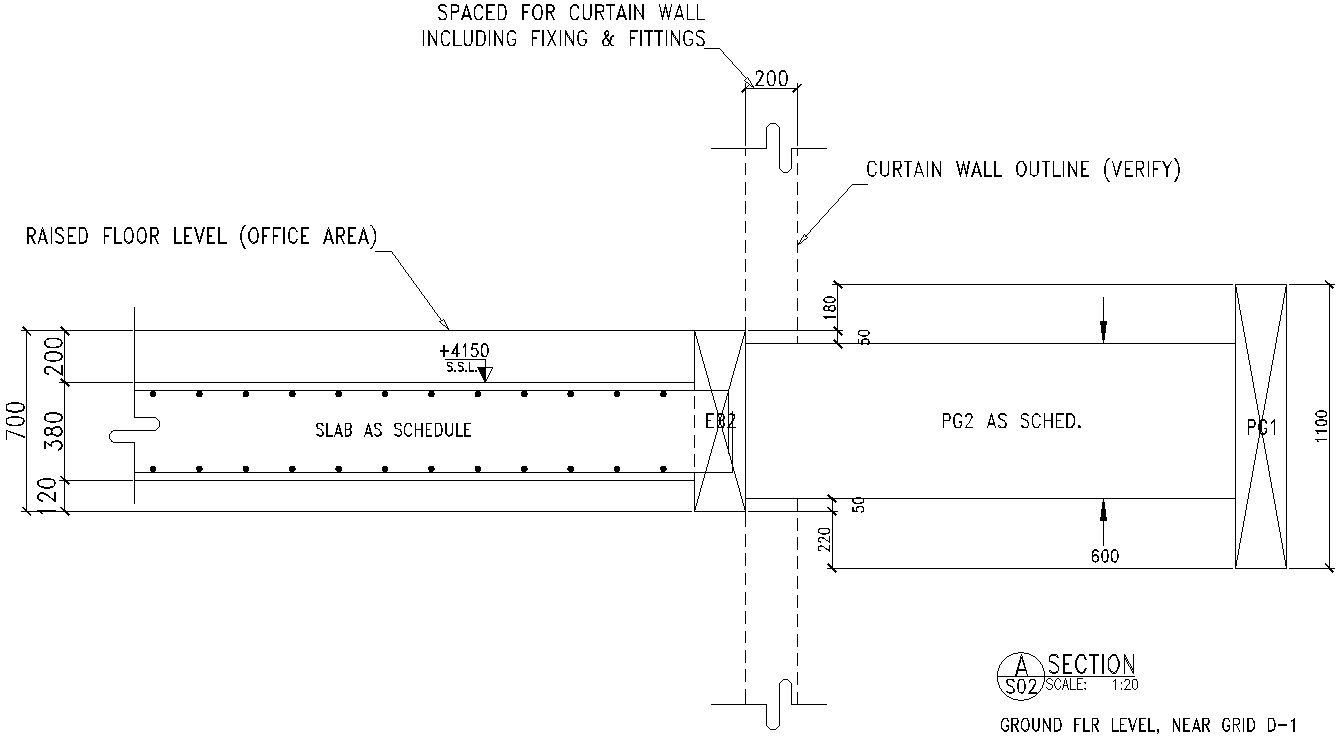 Section drawing of Curtain wall in AutoCAD, dwg files.