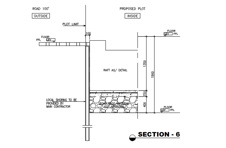 Section drawing of foundation with detail AutoCAD drawing, CAD file, DWG file