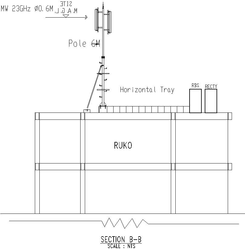 Section drawing of monopole shelter in detail AutoCAD drawing, dwg file, CAD file