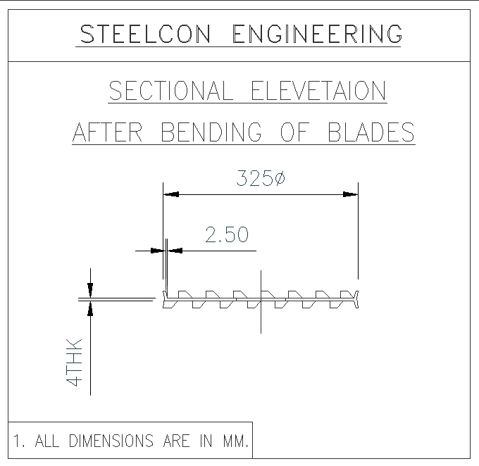 Section elevation after bending a blade details dwg autocad drawing .