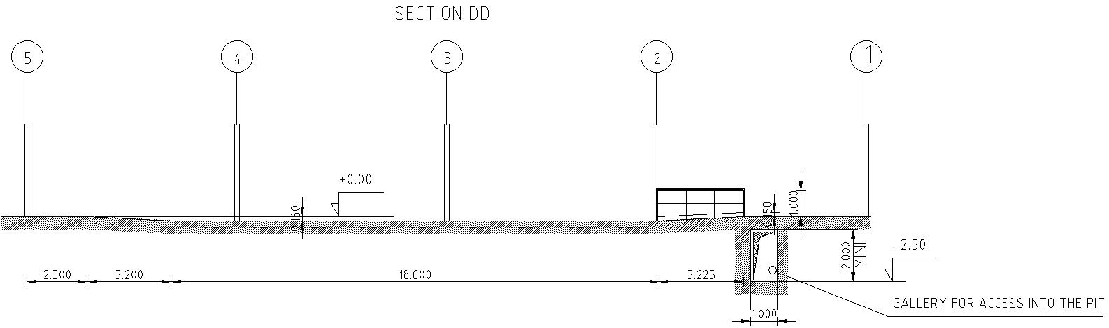 Section for gallery for access of pit in AutoCAD, dwg file.