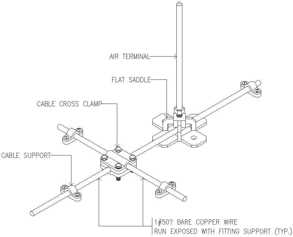Section of Bare copper wire run exposed with Fitting support DWG AutoCAD file 