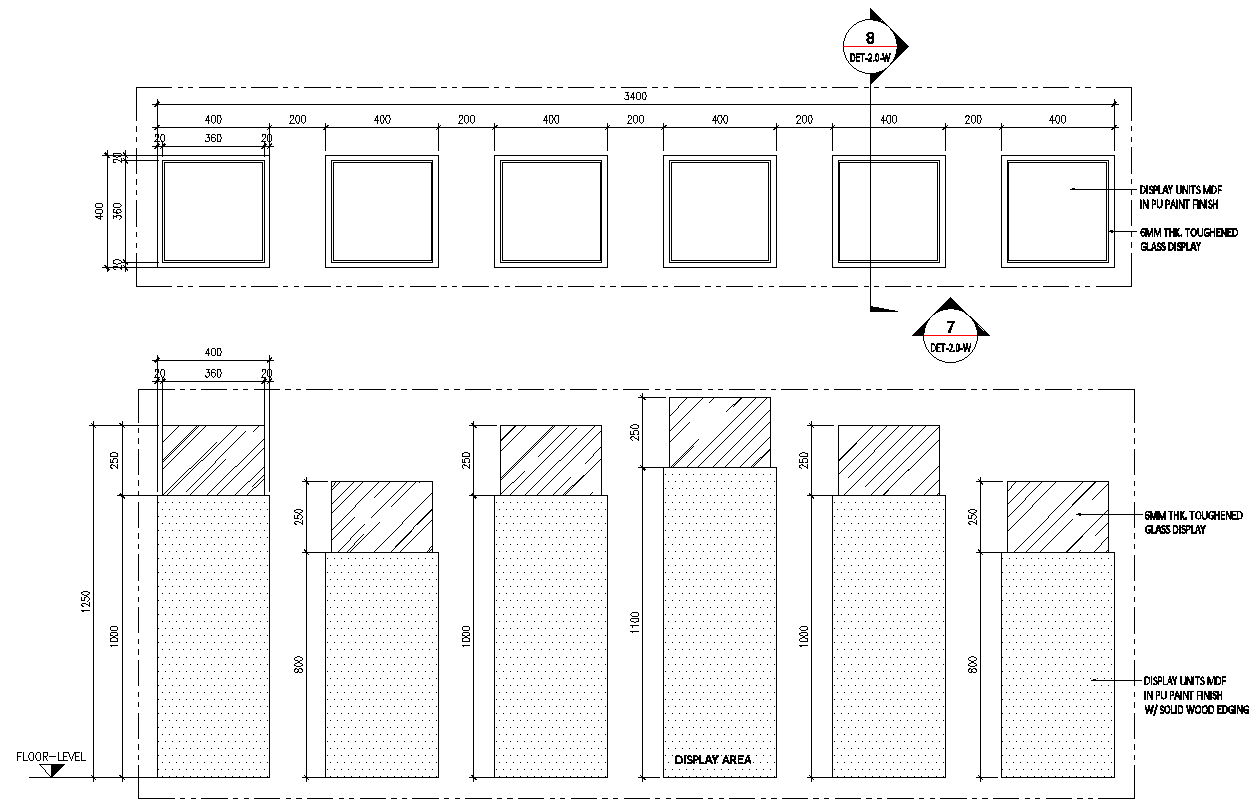 Section of Display shelf and display units for Reception counter DWG AutoCAD file