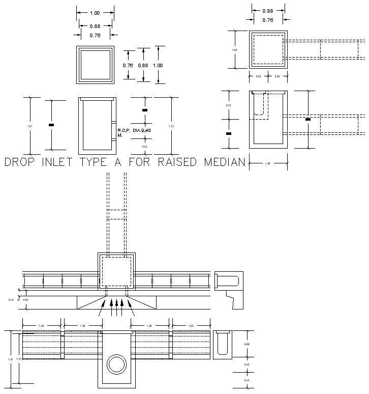 Section of Drop Inlet Type A for Raised Median DWG AutoCAD file