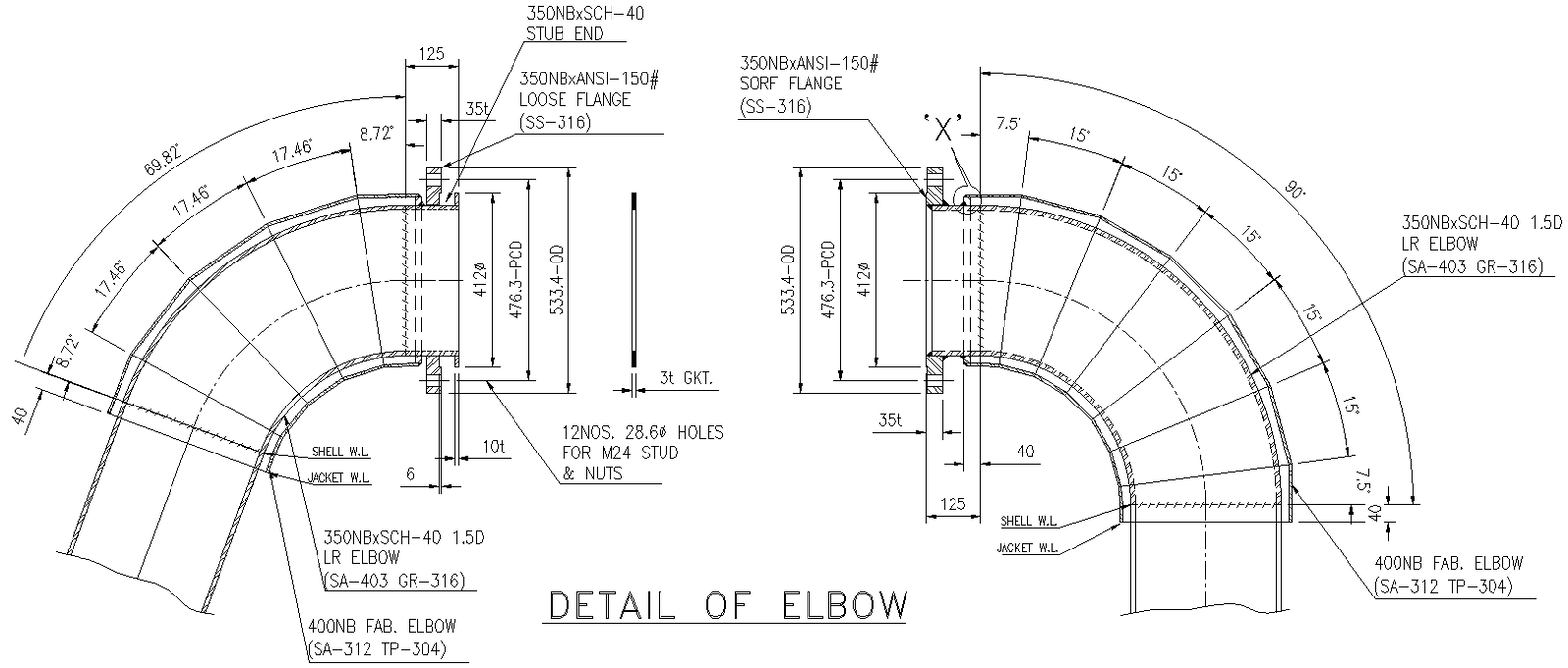 Jacketed Double Pipe Heat Exchanger Elbow AutoCAD File