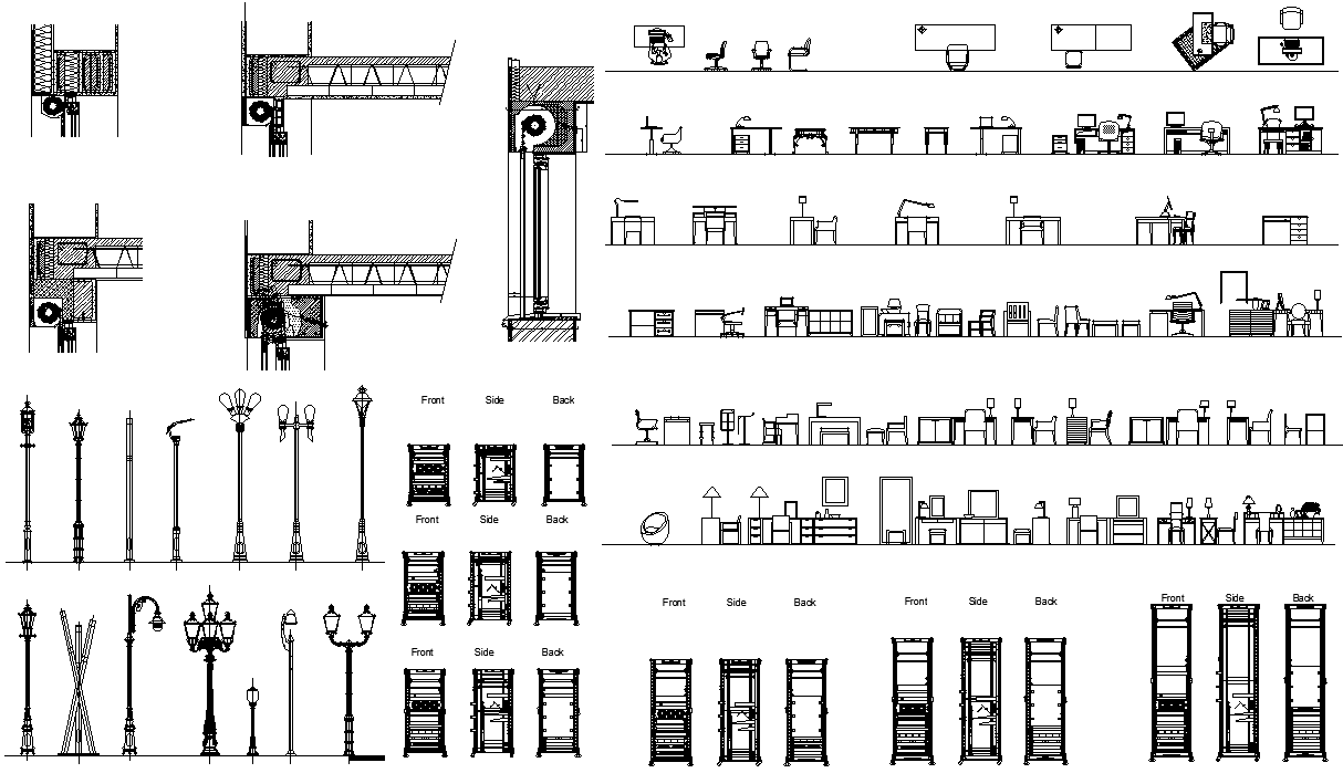 Section of Roller Shutters & Office Table Chair DWG Design