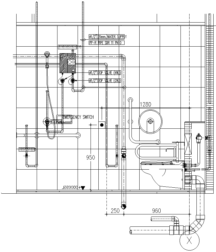 Section of Toilet Electric and plumbing Detail DWG AutoCAD file