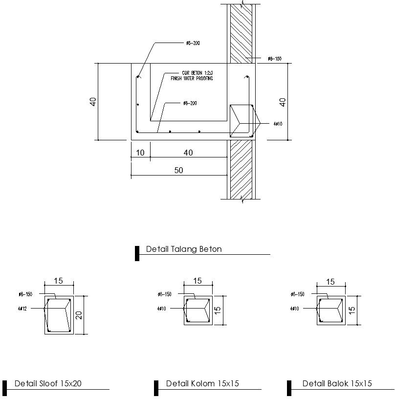 Section of beam-column with detailing