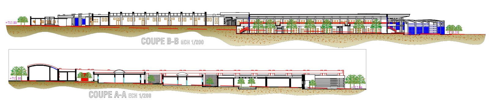 Section of corporate offices design with landscaping DWG autoCAD drawing