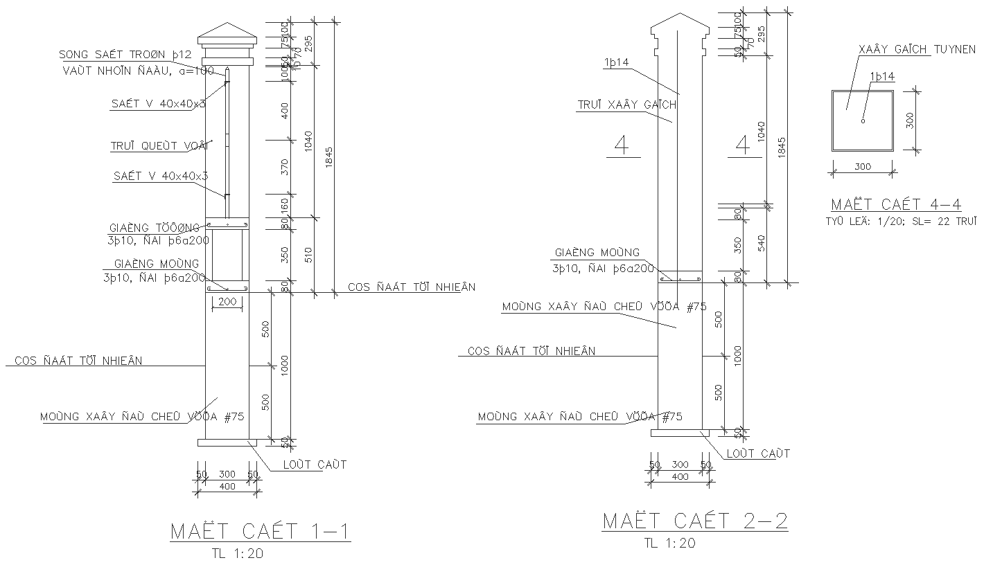 Section of external wall design with detailed dimensions dwg autocad drawing .