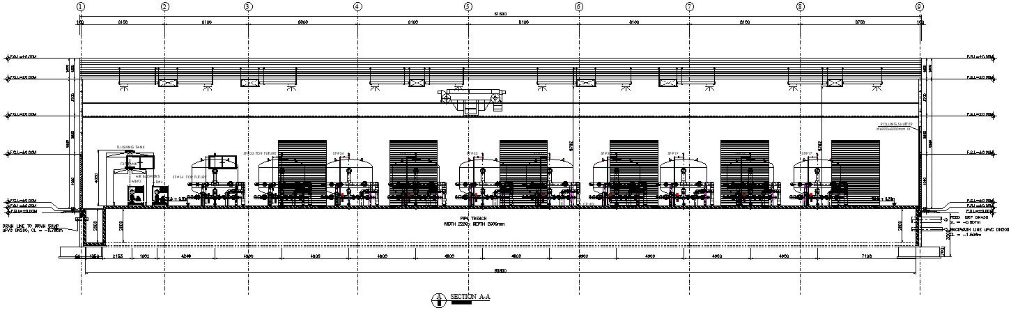 Section of front elevation of a factory.