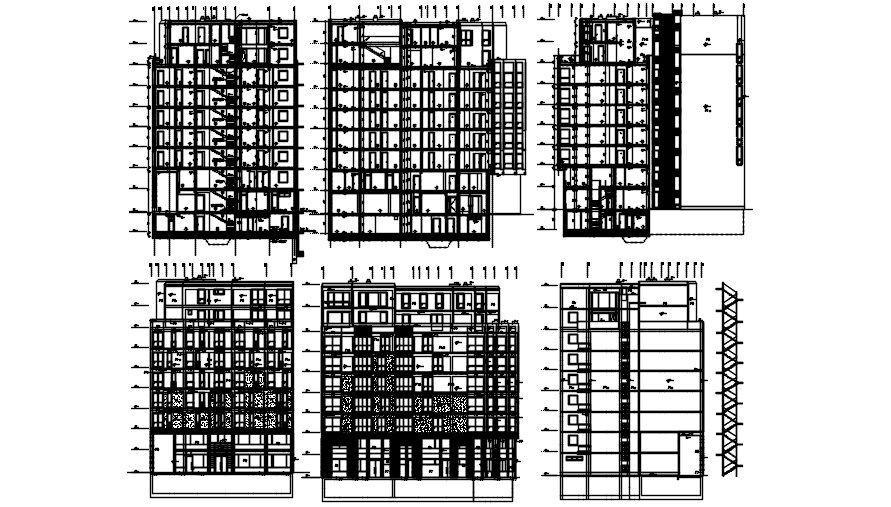 Section of the multifamily residential building plan is given in this Autocad file. Download the Autocad file.