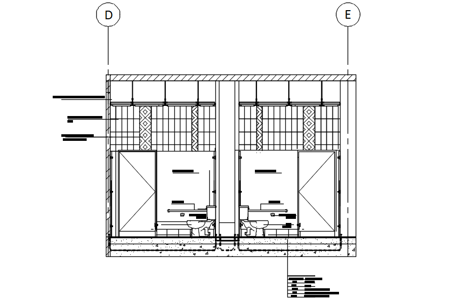 Section of toilet with detail AutoCAD drawing, CAD file, dwg file