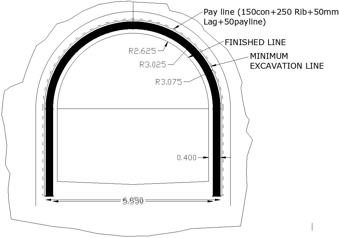 Section of tunnel with detailing and dimensions