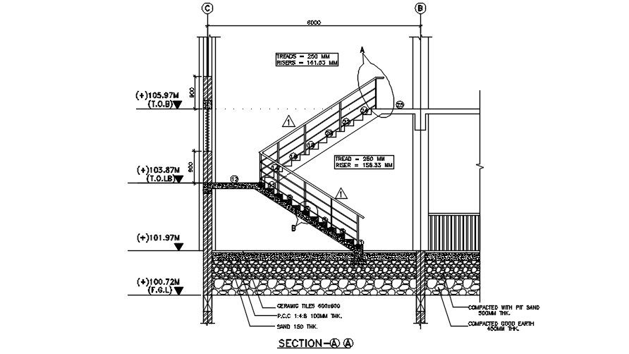 Section plan of Staircase of Control Room. Download AutoCAD DWG file.