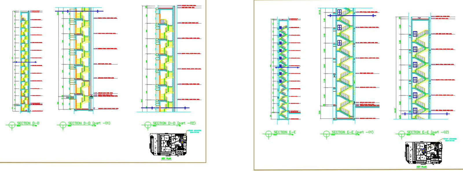 Section plan of building with staircase details design in AutoCAD 2D drawing, CAD file, dwg file
