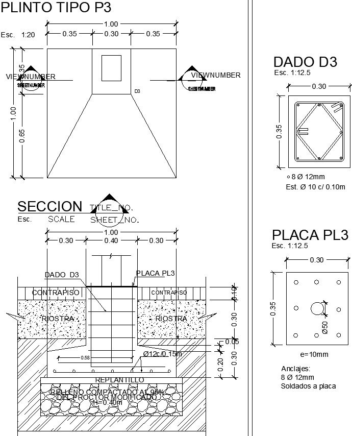 Section plan of footing with column details