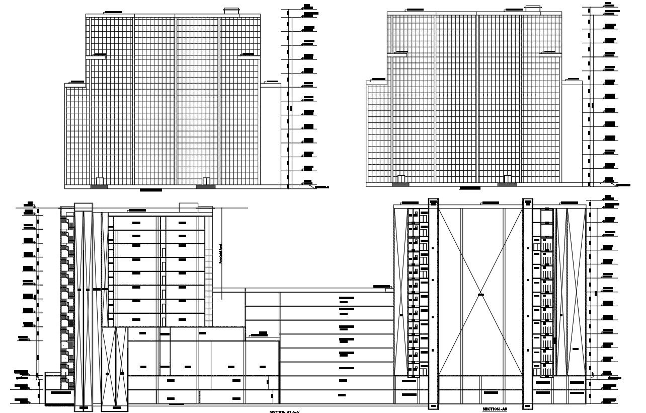 Section plan of high rise building in AutoCAD 2D drawing, dwg file, CAD file