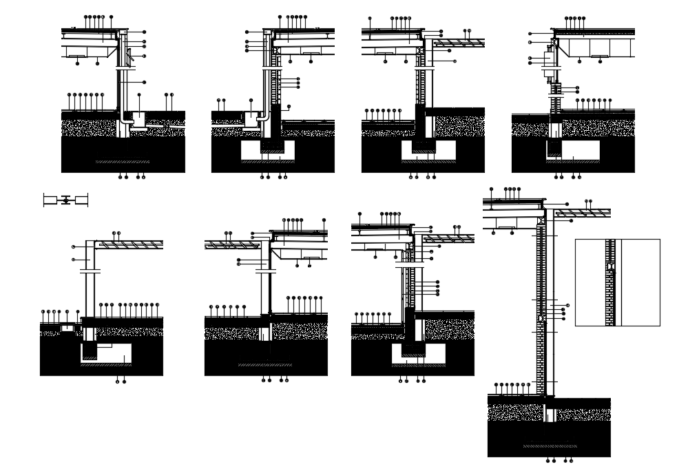 Sections-footing-metallic structure-roof dwg file