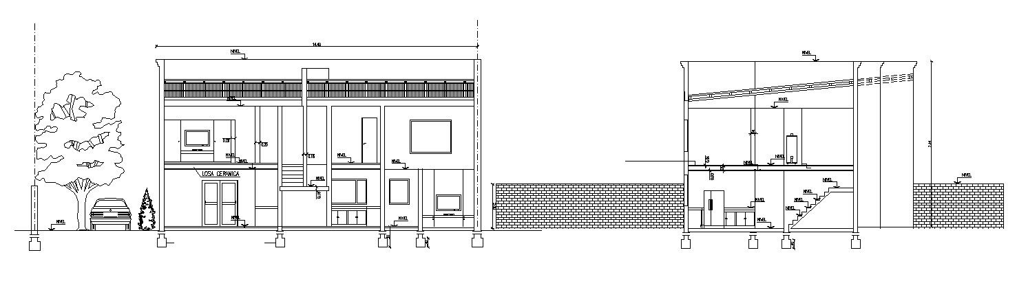 Sections of residential bungalows in Autocad