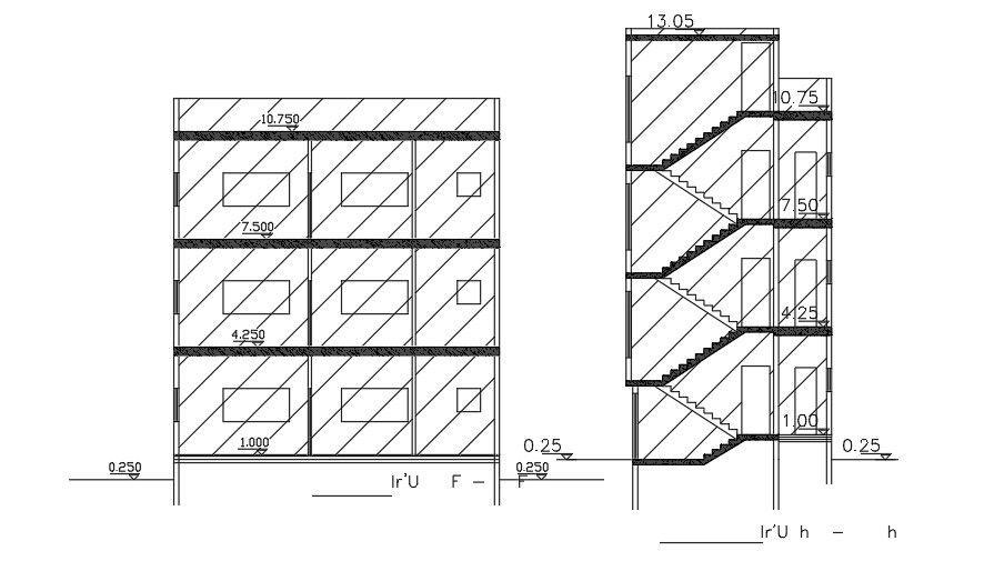 Sections Of 10x6 Meter Apartment Building DWG File