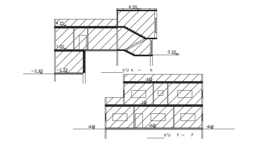Sections Of 11x14 Meter House Building DWG File