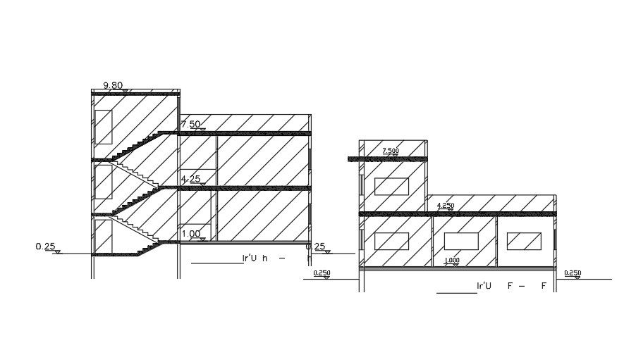 Sections Of 12x16 Meter House Building DWG File