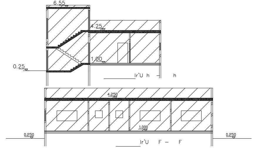 Sections Of 17x12 Meter 4 BHK House Design AutoCAD File