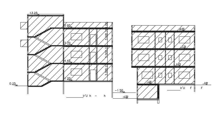 Sections Of 17x13 Meter Apartment Building DWG File