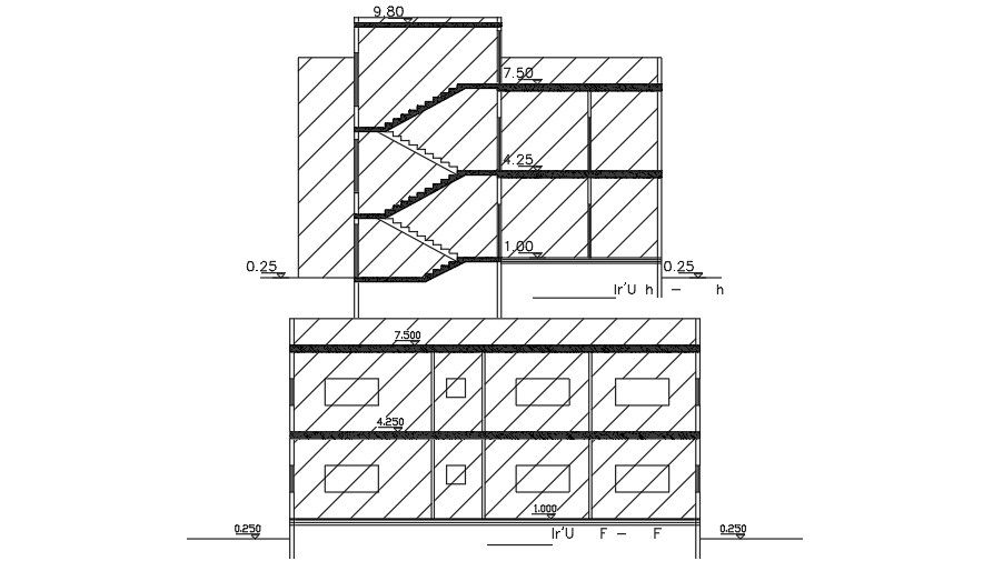 Sections Of 17x14 Meter House Building DWG File