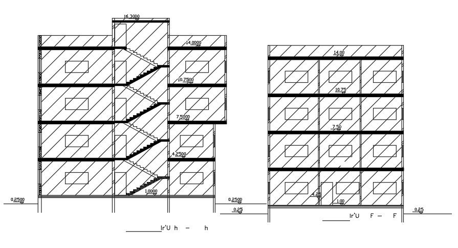 Sections Of 22x15 Meter Apartment Building DWG File