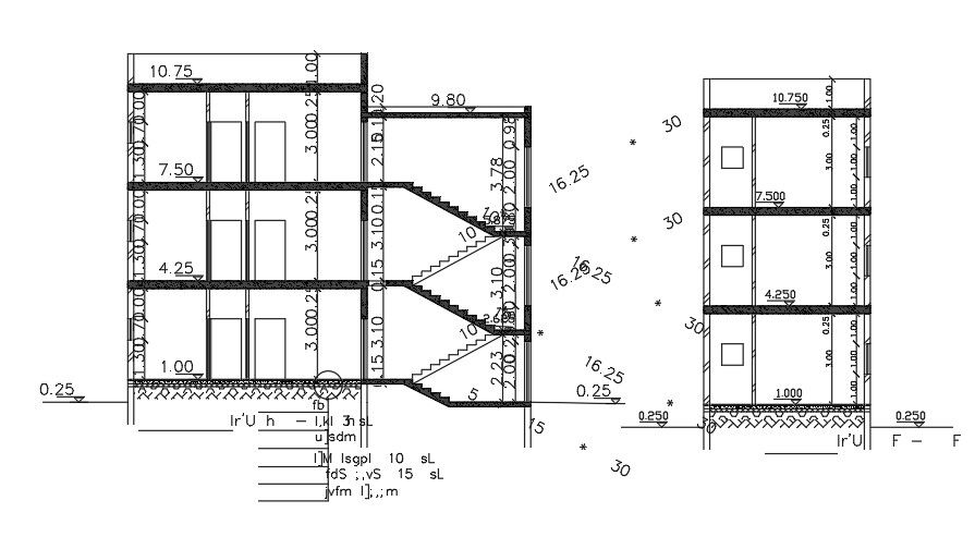 Sections Of 6x13 Meter 1 BHK Apartment Design DWG File