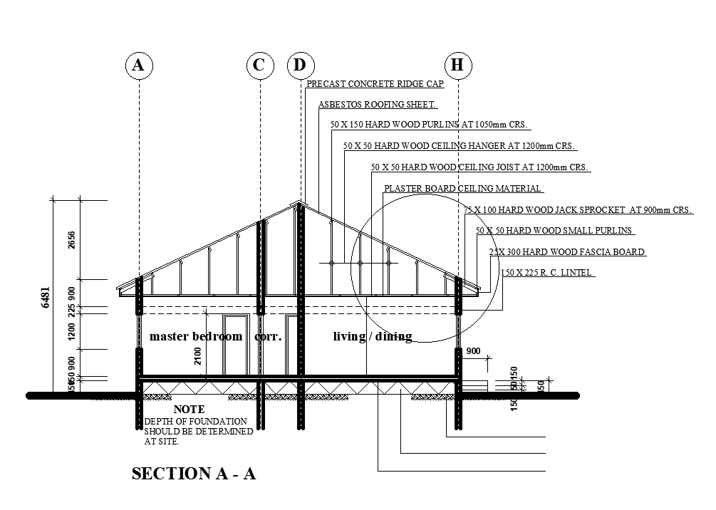 Section view of 10x15m house plan is given in this Autocad drawing model. Download now.